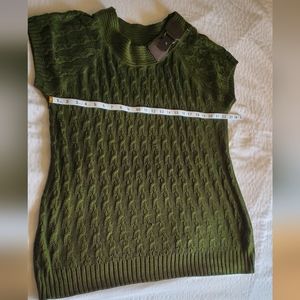 .ounce 3x short sleeved sweater dress tunic knit with brown faux leather detail